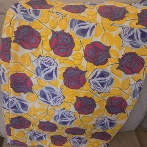 LuLaRoe Cassie Yellow Pencil Skirt with Pink and Purple Rose Print
